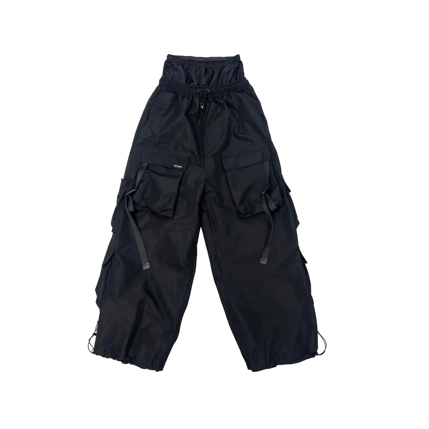 Black cargo pants on a white background