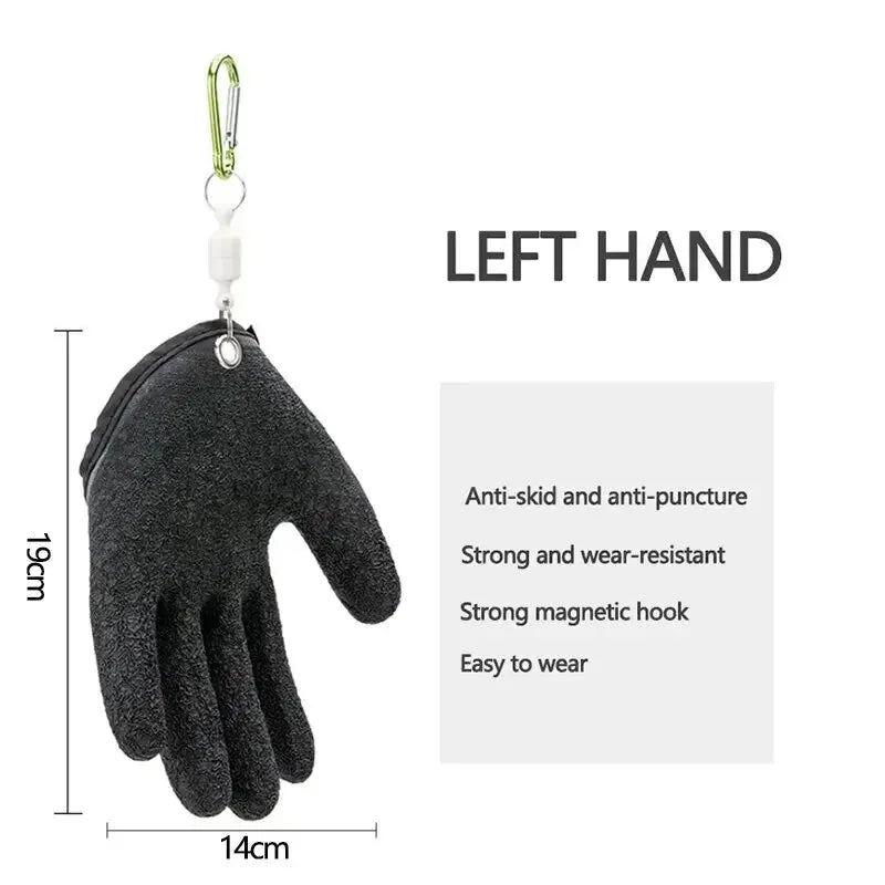 Black left hand glove with carabiner on a white background