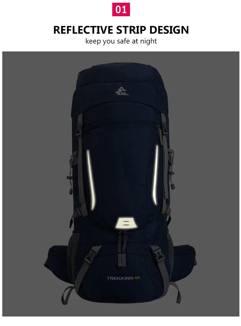Men's 60L Large Hiking Mountaineering Backpack Climbing Hiking Backpack Camping Backpack Sport Outdoor Rucksack Bag XA108Y