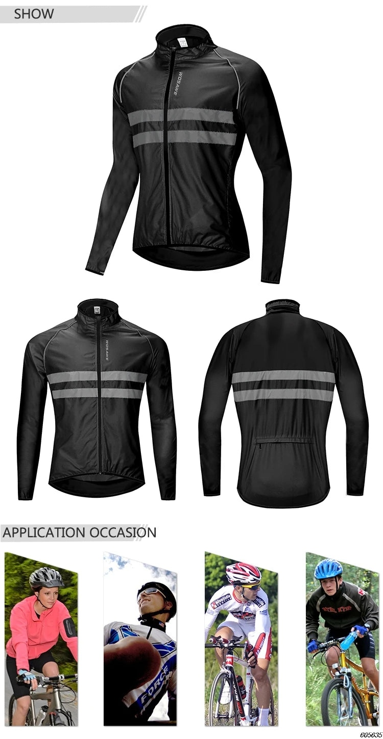 WOSAWE Men Cycling Windbreaker MTB Bicycle Long Sleeve Coat Water Resistant Outdoor Sport Jersey Bike Jacket Cycling Clothing