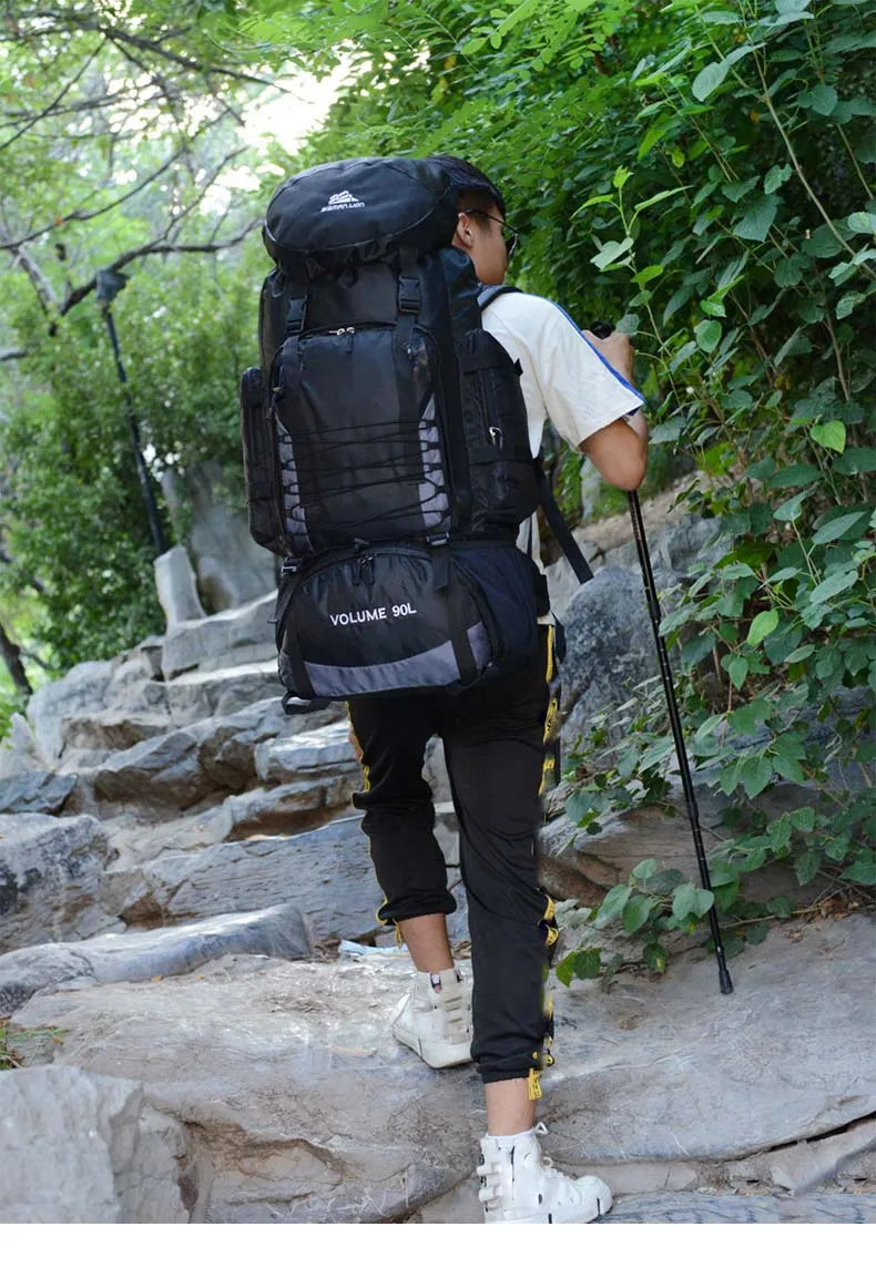 Large 90L Travel Bag Camping Backpack Hiking Army Climbing Bags Mountaineering Sport Bag Outdoor Shoulder Rucksack Men Women