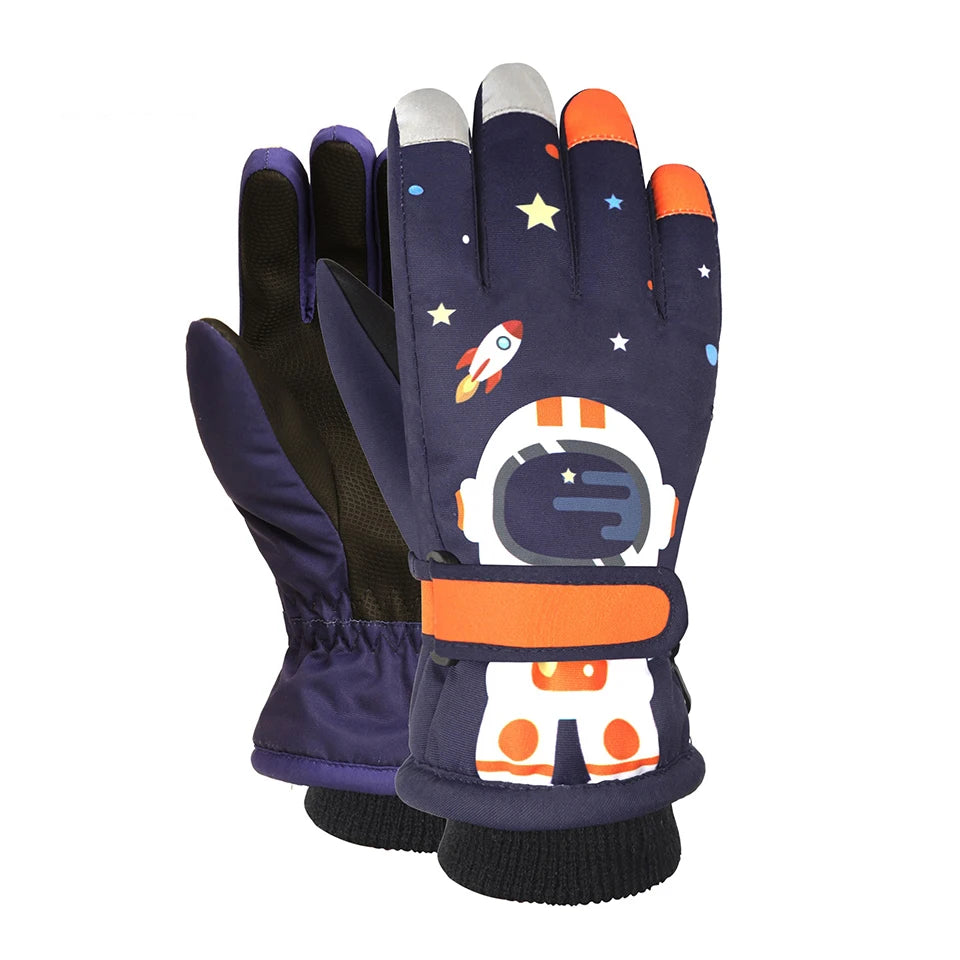 Pair of gloves with astronaut design on a white background