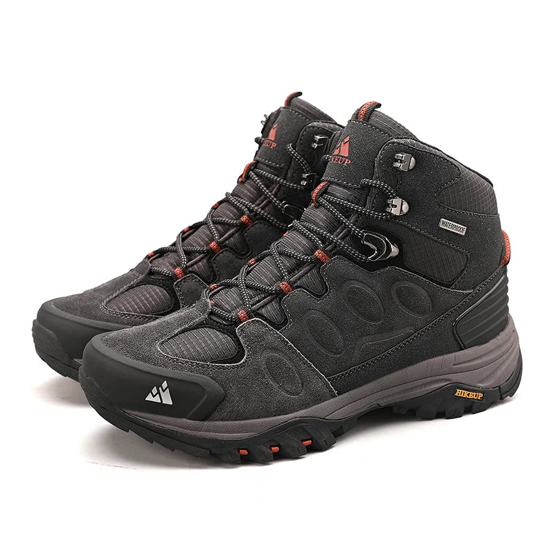 HIKEUP High-Top Men Hiking Boot Winter Outdoor Shoes Lace-Up Non-slip Sports Casual Trekking Boots Man Suede Warm Shoes