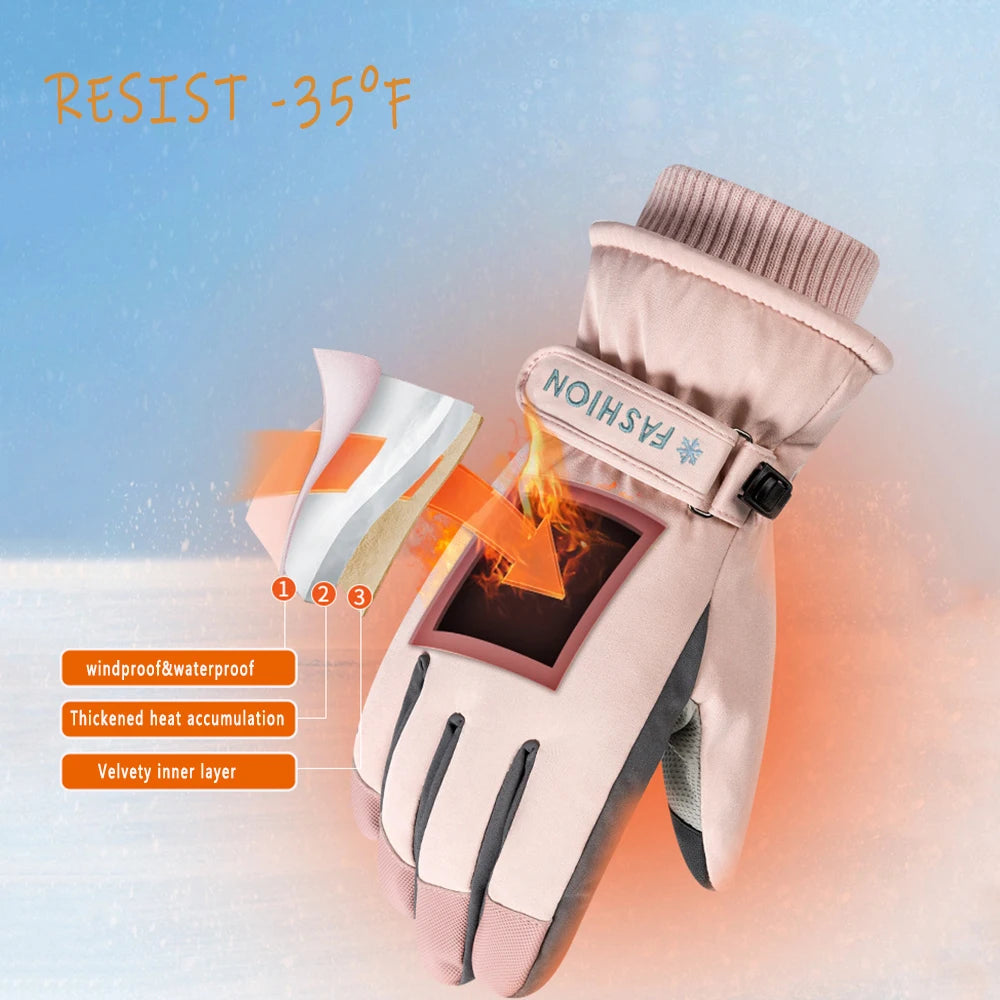 1 Pair Ski Gloves Waterproof aAnd Windproof - Thickened Warm Snow Gloves, Snowboard Touch Screen Cycling WinterGloves