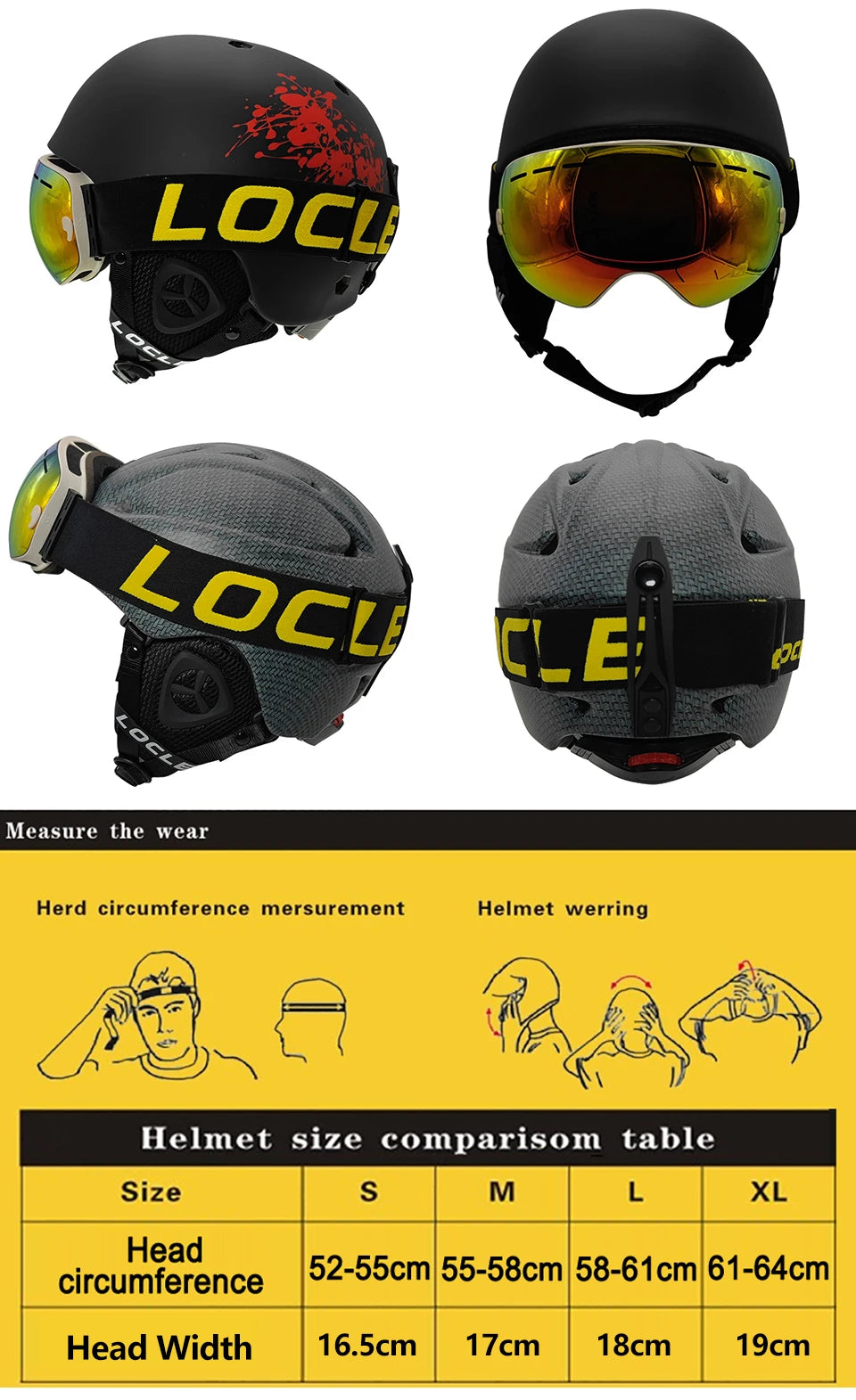 LOCLE Men Skiing Helmet Children Women Ultralight Extreme Sports Skateboard Snowboard Helmet Snowmobile Motorcycle Helmet