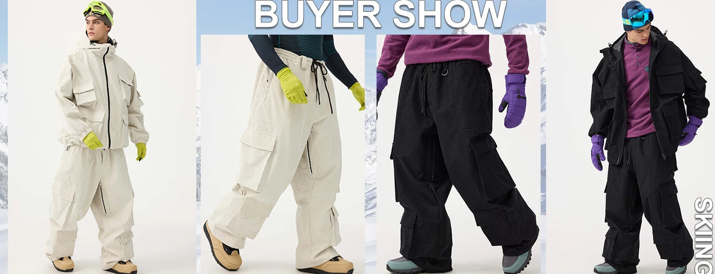 Baggy Snowboard Pants by Dollplus – Multi-Pocket, Windproof & Thermal Ski Wear