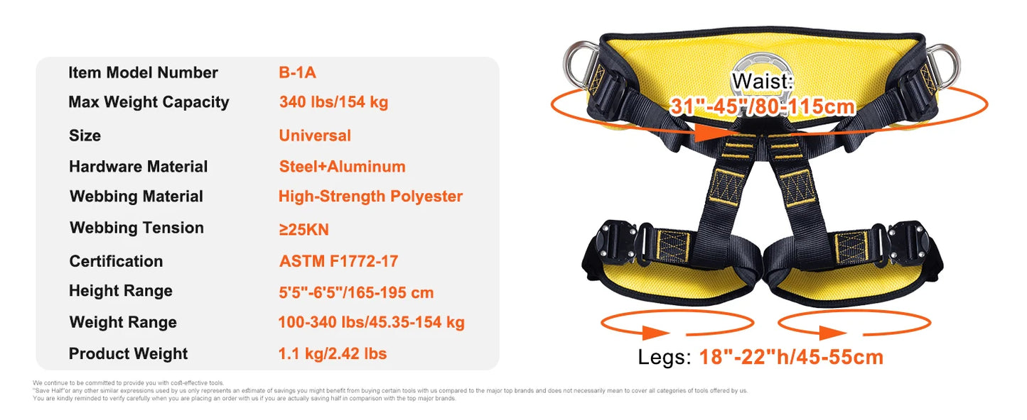 Half Body Safety Harness 340 lbs for Fire Rescuing Caving Rock Climbing