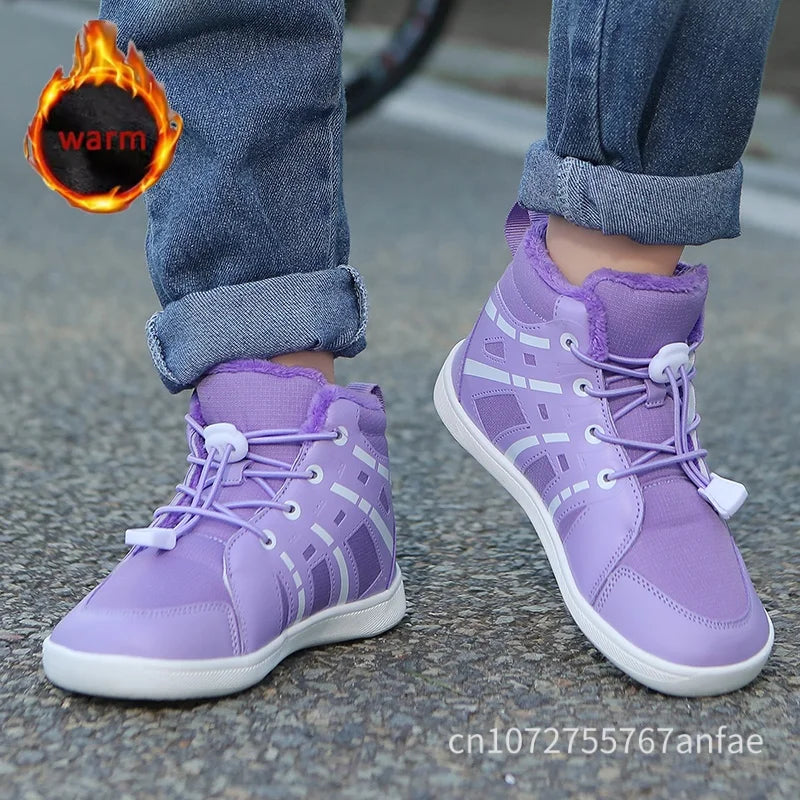 Boys Girls Snow Boots Waterproof Winter Shoes Kids Barefoot Shoes Winter Wide Toe Sneakers Warm Snow Boots Lightweight Non-slip
