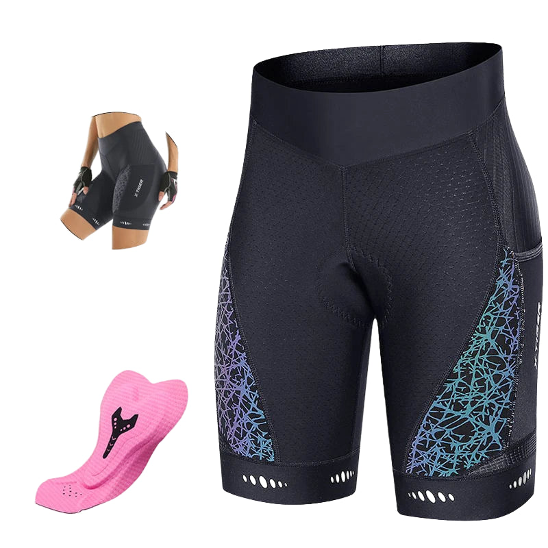 X-TIGER Women’s Cycling Bib Shorts – 7H Sponge Padded MTB & Road Bike Shorts with Side Pockets