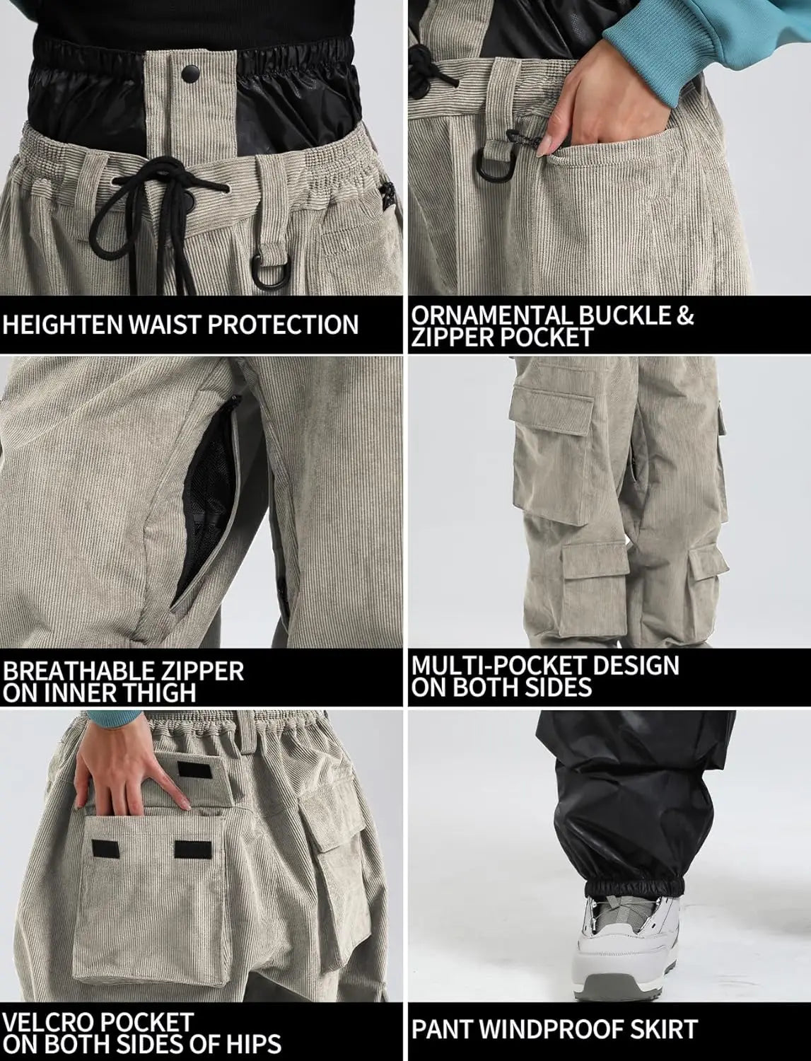 Baggy Snowboard Pants by Dollplus – Multi-Pocket, Windproof & Thermal Ski Wear