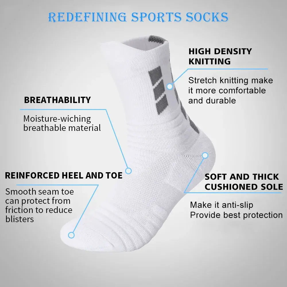 Veidoorn High Quality Sport Socks for Men Mid Calf Length Running Basketball Socks Thicken Non Slip Camping Cycling Stocking
