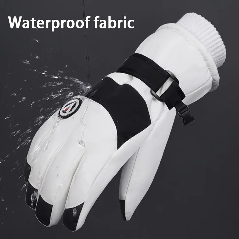 Minimalist Winter Warmth Thickened Fingerless Gloves Unisex Waterproof Fabric Fleece-Lined Ski Gloves Outdoor Sports Gloves