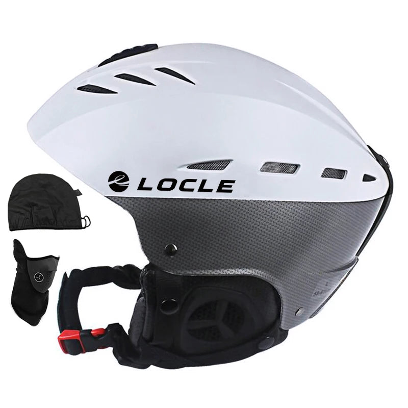White helmet with black visor and chin strap, featuring the LOCLE brand logo.