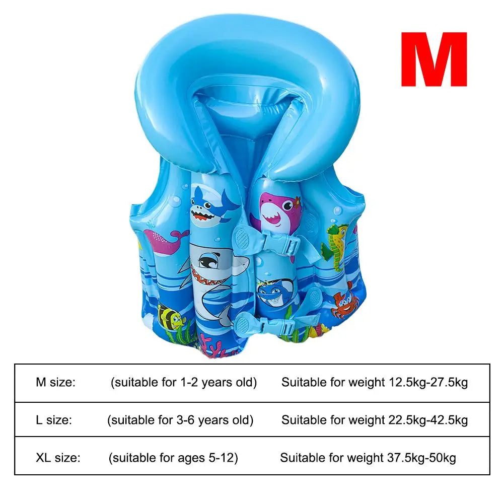 Children's inflatable life jacket with cartoon design on a white background