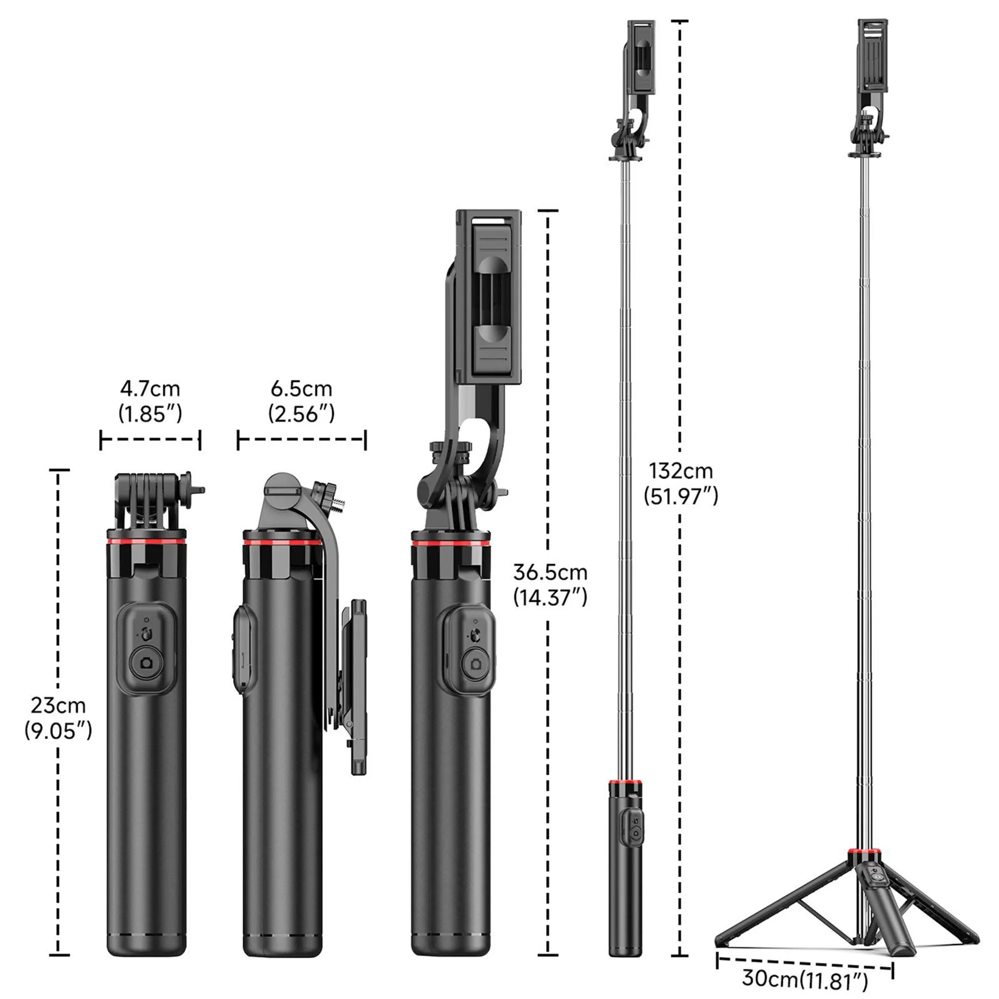 Selfie stick extended to 132 cm for wide-angle group photos