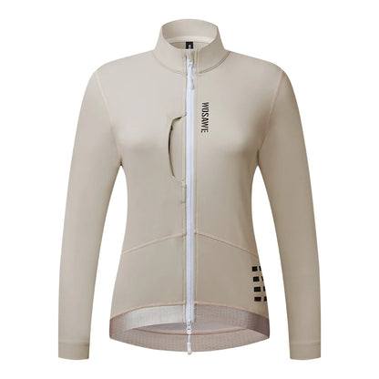 Beige cycling jacket with on a white background