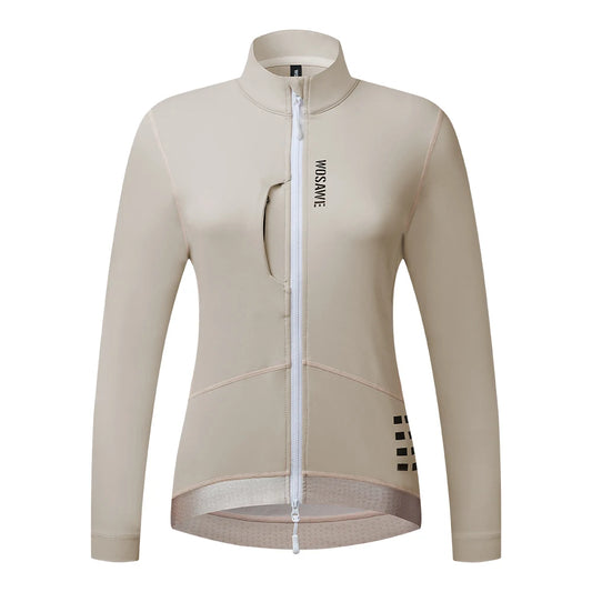 Beige cycling jacket with on a white background