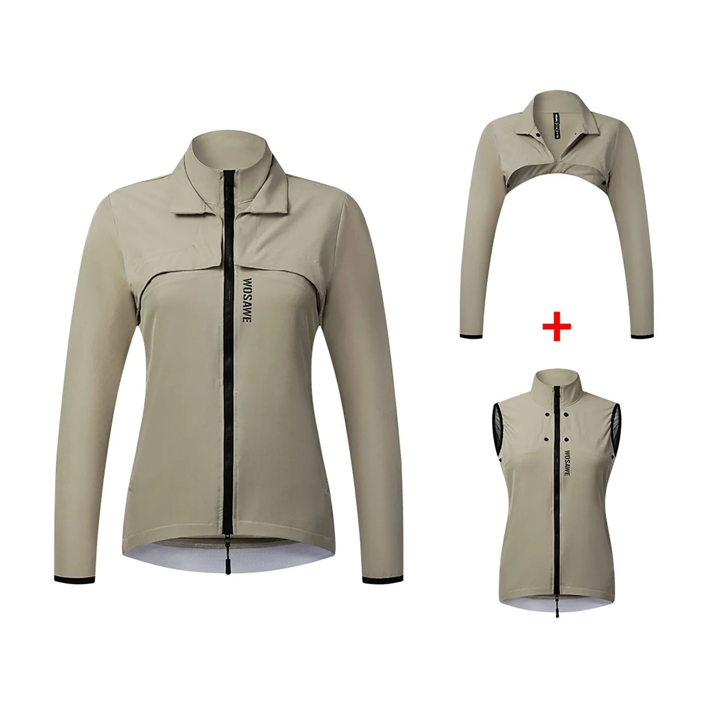 Beige cycling jacket and vest on a white background