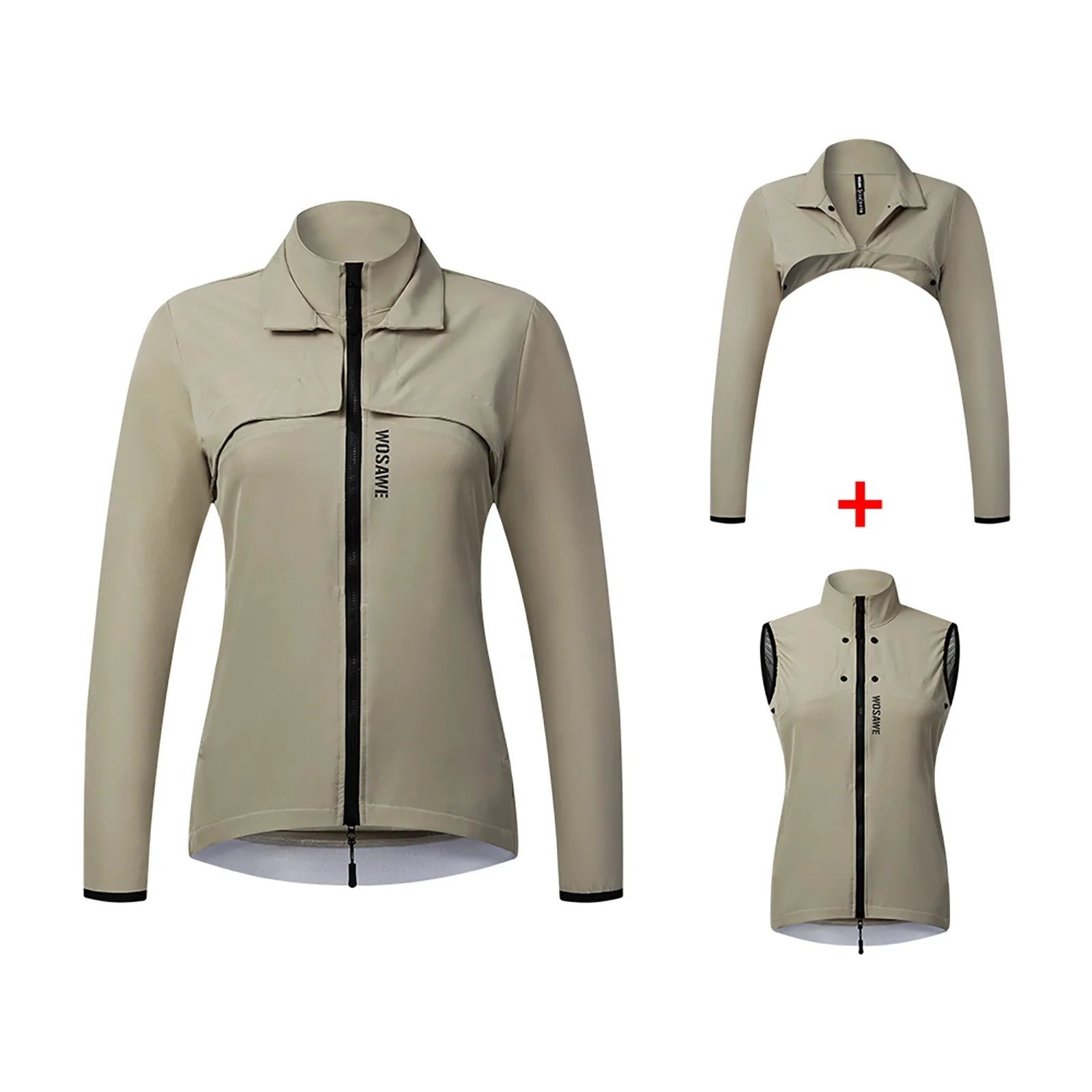 Beige cycling jacket and vest on a white background