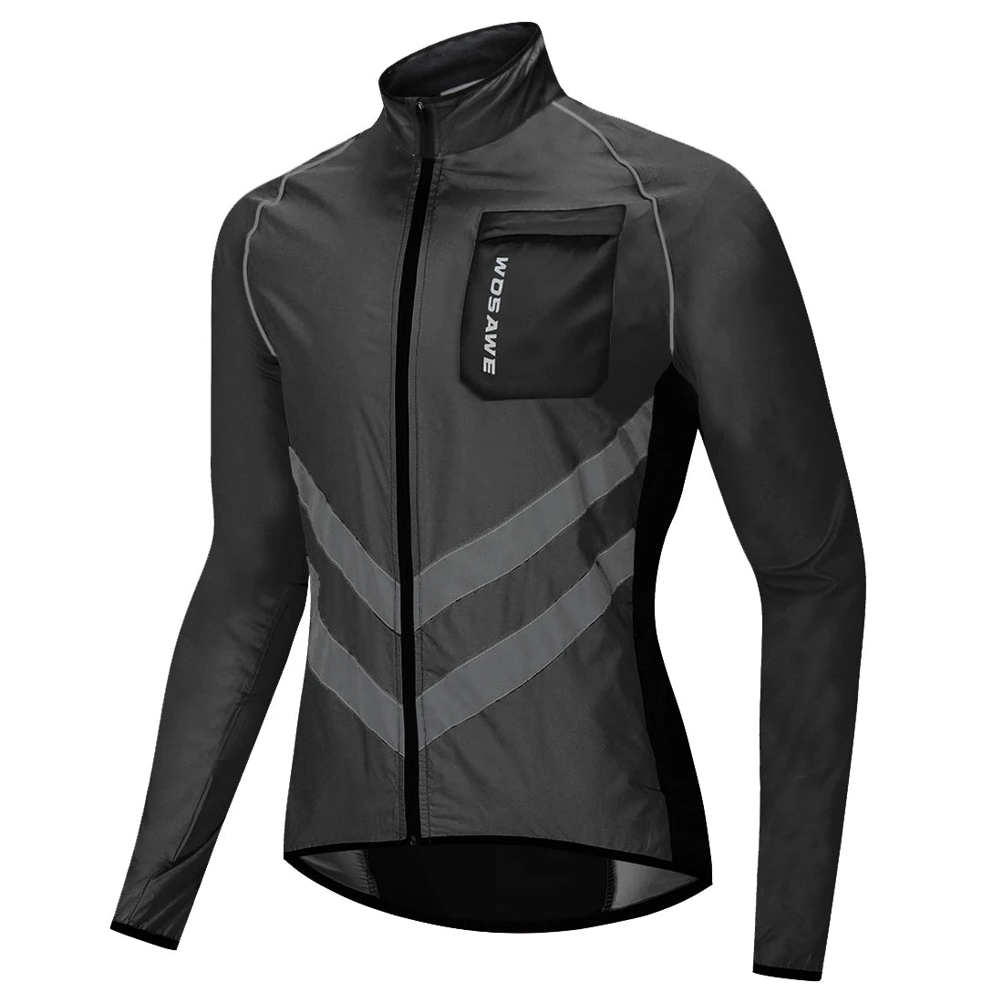 Black and gray jacket with a pocket on a white background