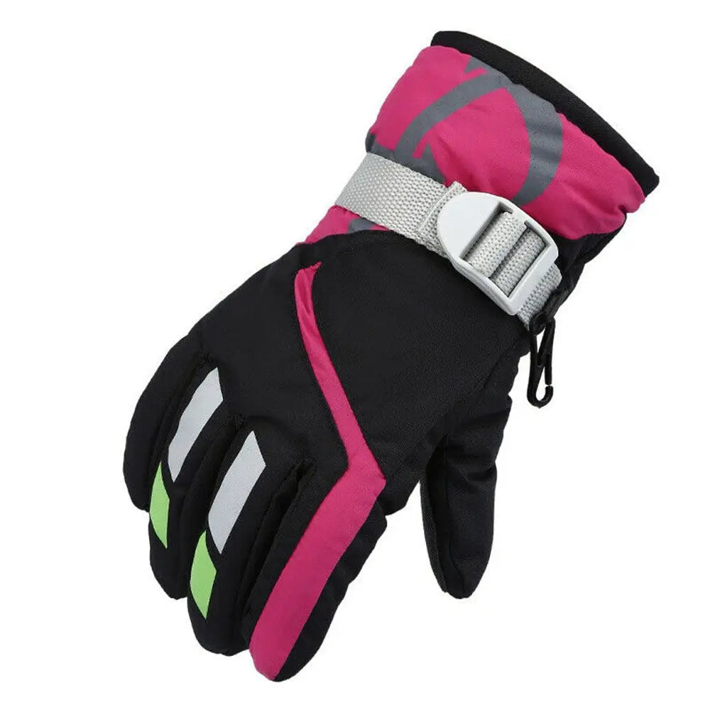 Black and pink gloves with reflective strips on a white background