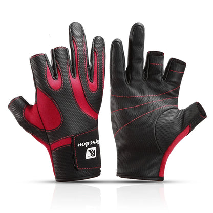 Black and red gloves on a white background