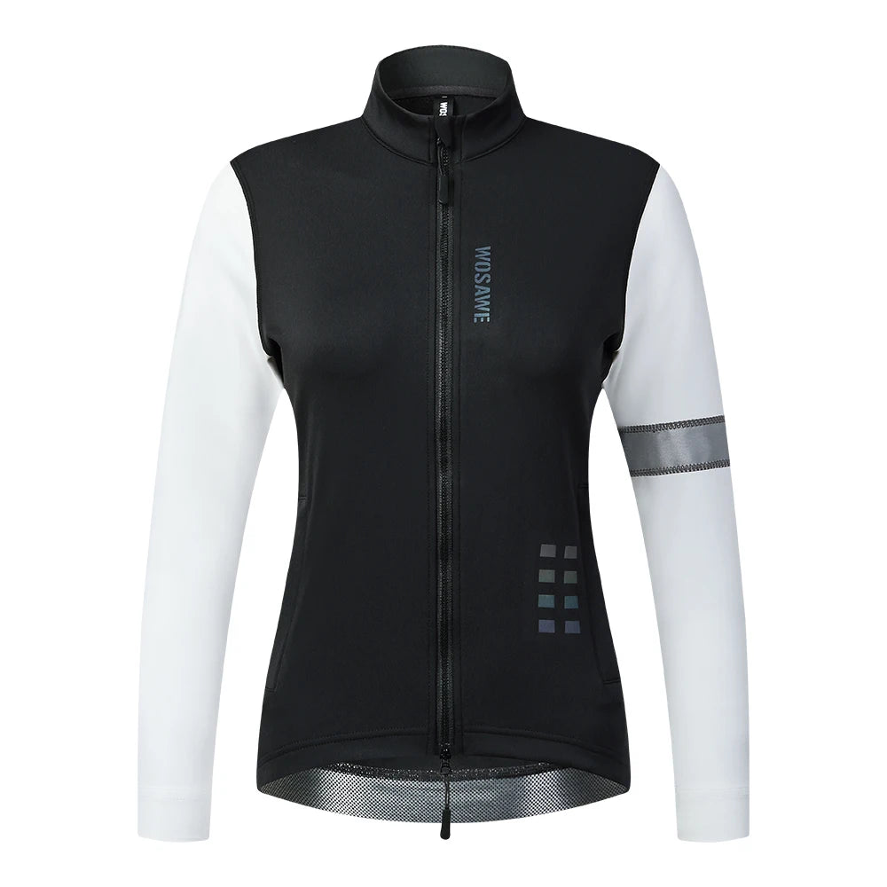 Black and white cycling jacket on a white background