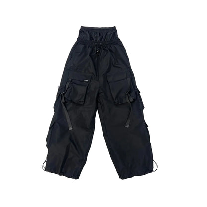 Black cargo pants on a white background