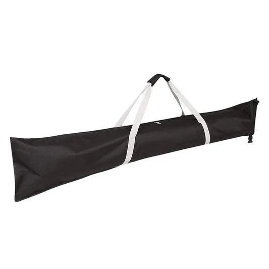 Black carrying bag with white straps on a white background
