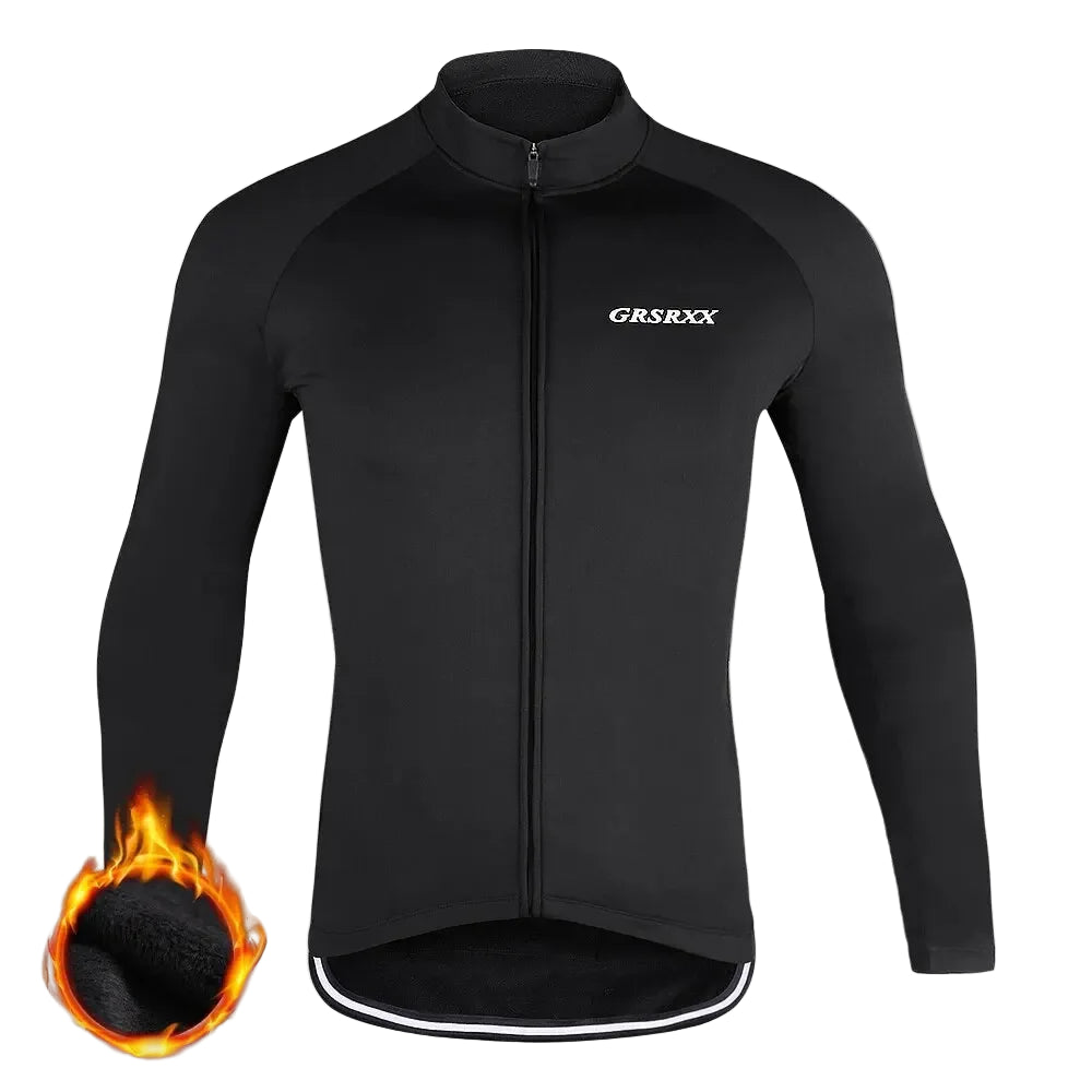 Black cycling jacket on a white background