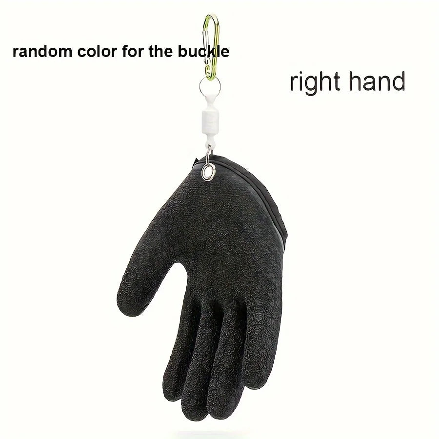 Black glove keychain with a random color buckle on a white background
