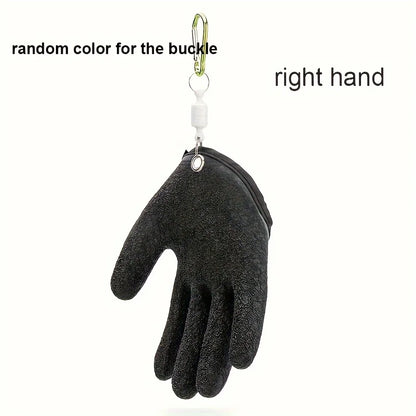 Black glove keychain with a random color buckle on a white background