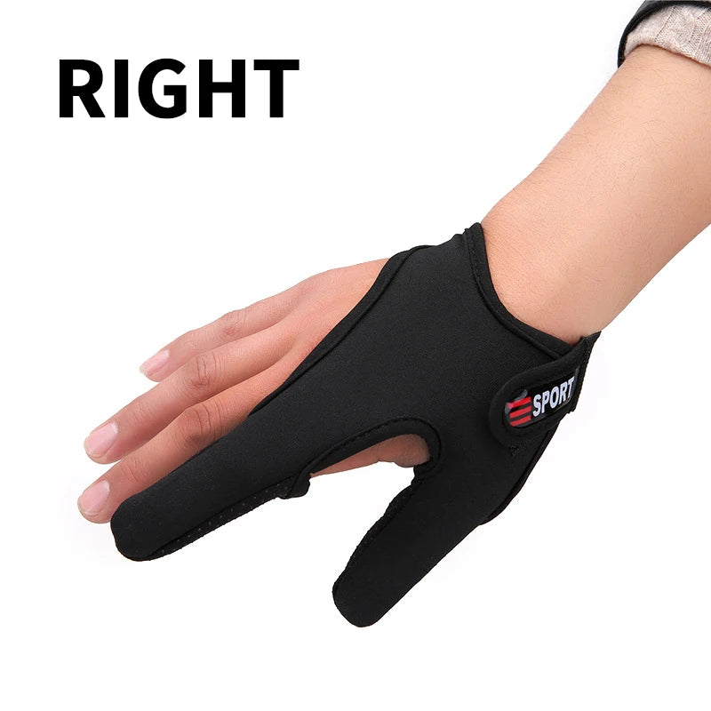Black glove on a hand with 'RIGHT' text above, on a white background