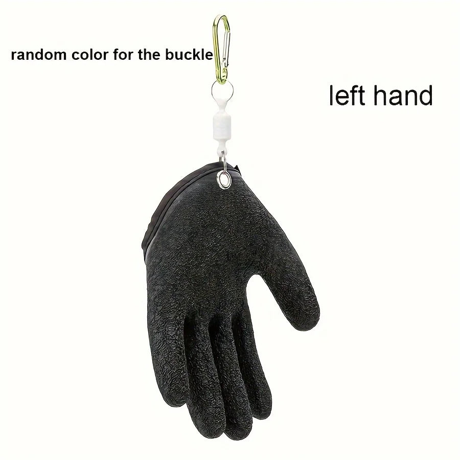 Black glove with a carabiner on a white background