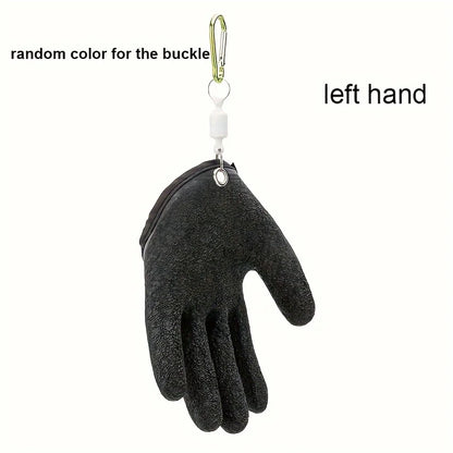 Black glove with a carabiner on a white background