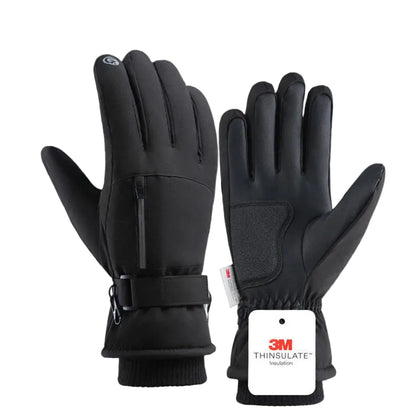 Black gloves with 3M Thinsulate insulation label on a white background.