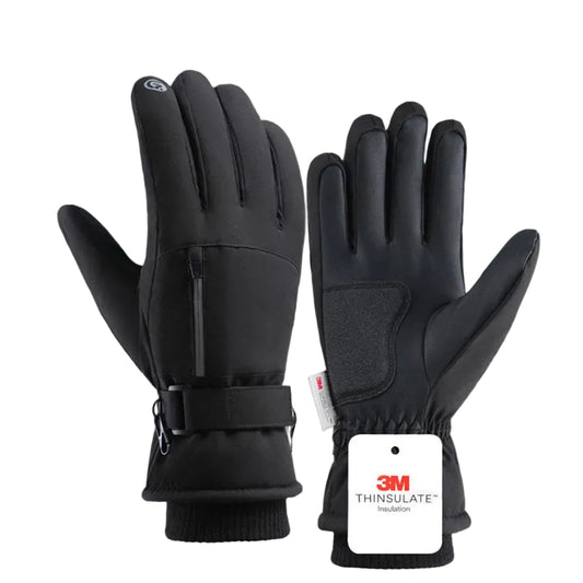 Black gloves with 3M Thinsulate insulation label on a white background.