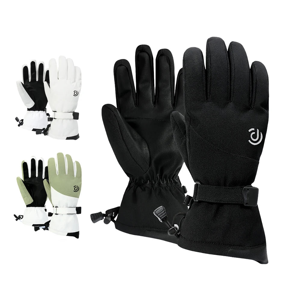 Black gloves with adjustable cuffs on a white background