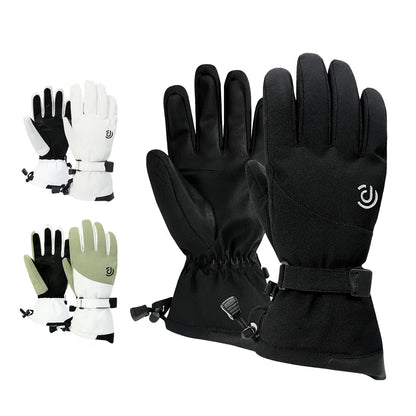 Black gloves with adjustable cuffs on a white background