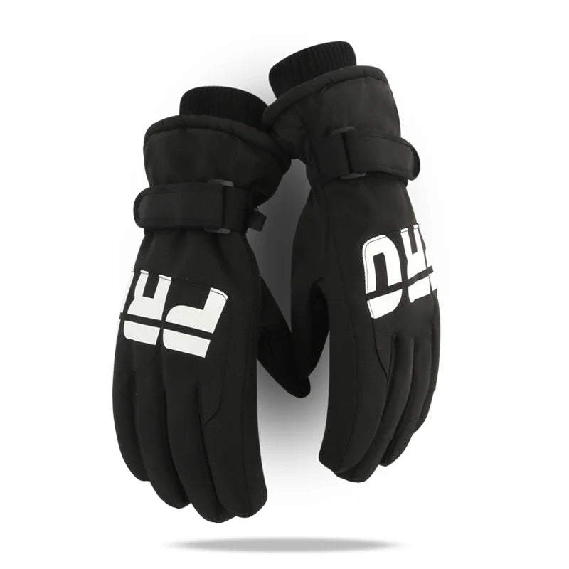 Black gloves with white logo on a white background