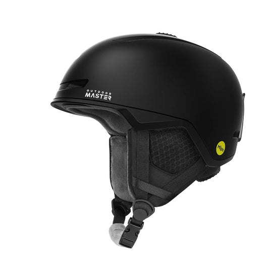 Black helmet with MIPS technology on a white background