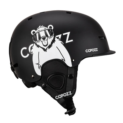 Black helmet with a white bear graphic and 'Copozz' branding on a white background