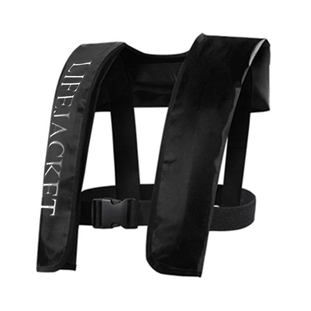 Black life jacket on a white background