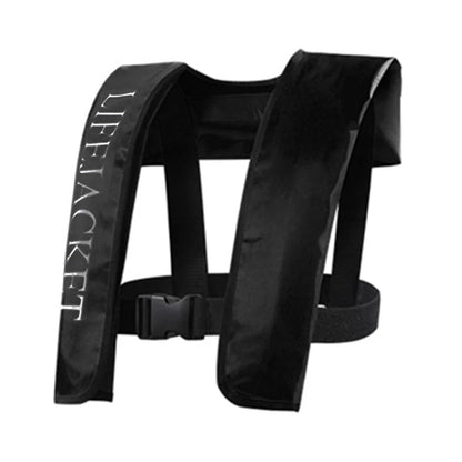 Black life jacket on a white background