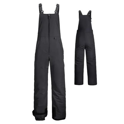 Black bib overalls on a white background