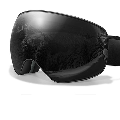 Black ski goggles on a white background