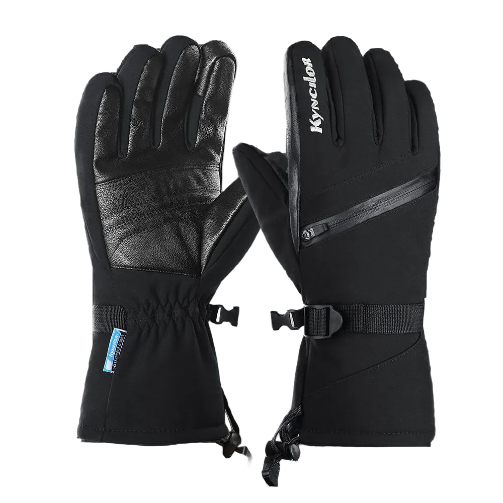Black snowboard gloves on a white background