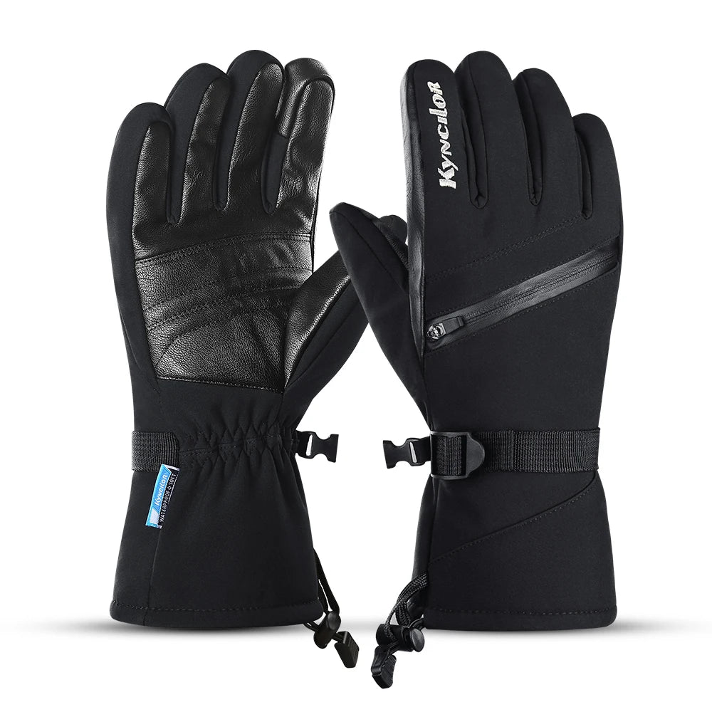 Black snowboard gloves on a white background
