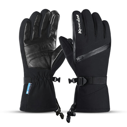 Black snowboard gloves on a white background