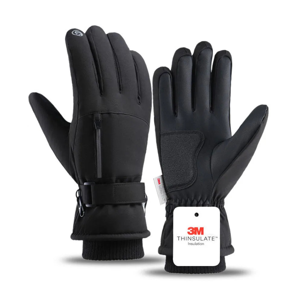 Black gloves with 3M Thinsulate insulation label on a white background